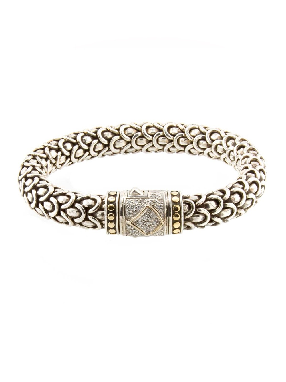 John Hardy Naga Sterling Silver & 18kt gold accent bracelet w/ genuine diamonds